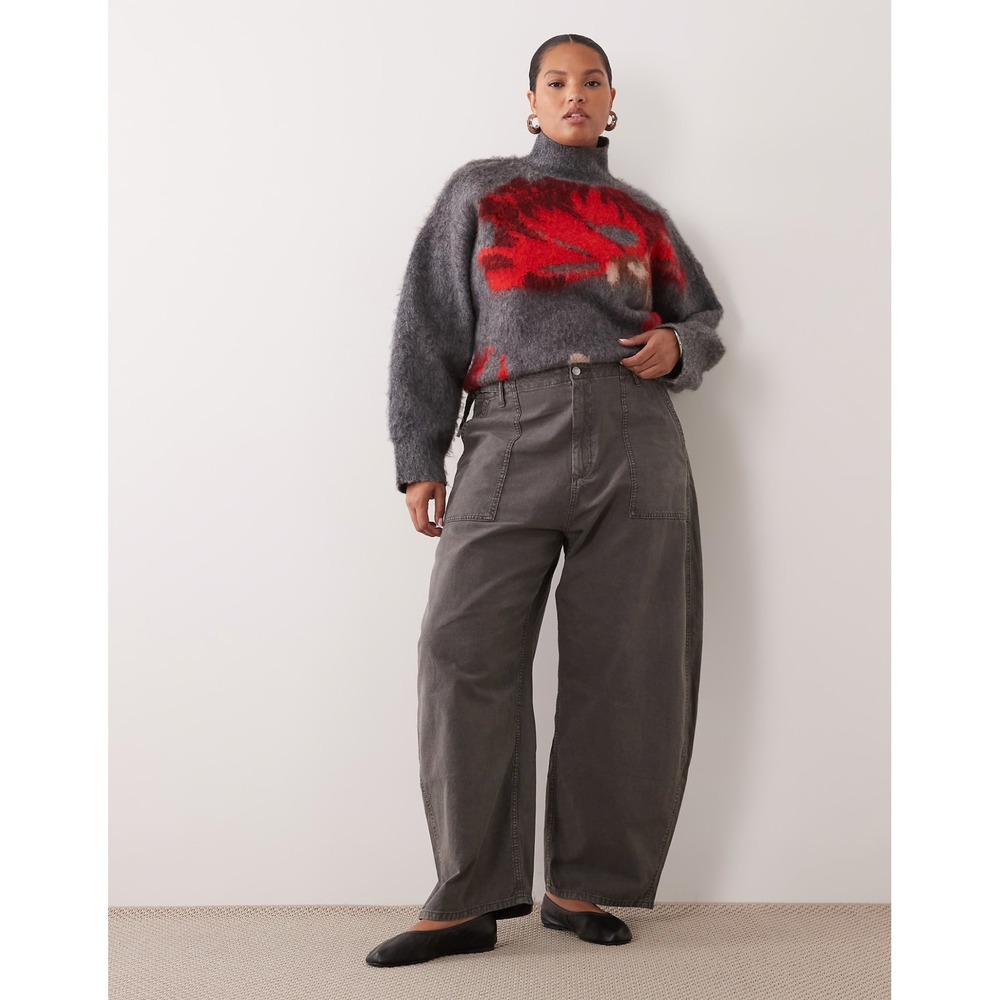 ASOS DESIGN Curve Utility Cargo Horn Pants Washed Gray Balloon Fit US 18 NWT